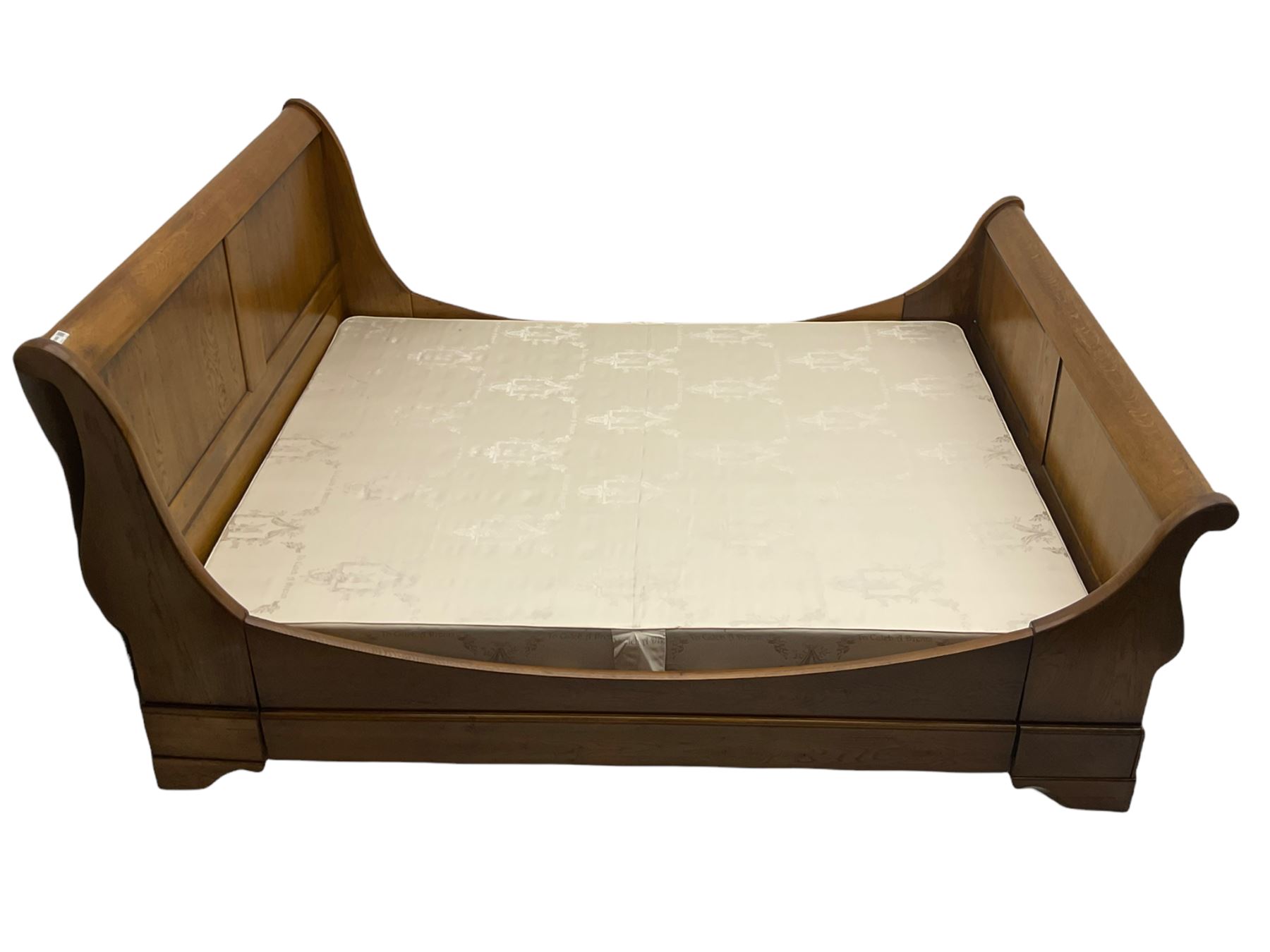 Barre Dugue French oak 5' Kingsize sleigh bed, with box base The