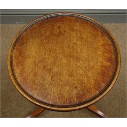  Early 19th century mahogany tripod table, circular moulded top, turned column, three splayed supports, turned bun feet, D36cm, H50cm  