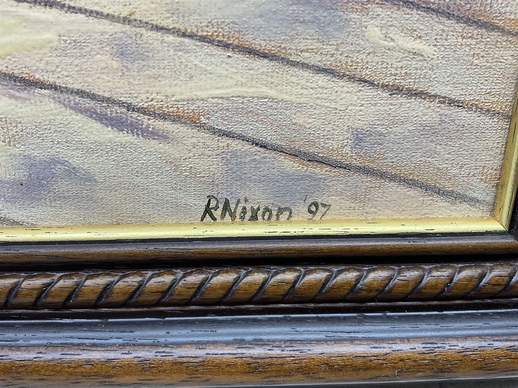 Robert Nixon (British 1955-): Tramway in the Snow, oil on canvas board signed and dated '97, 43cm x 60cm