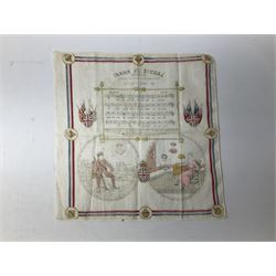 WWI patriotic handkerchief printed with 'Laddie in Khaki' song by Ivor Novello