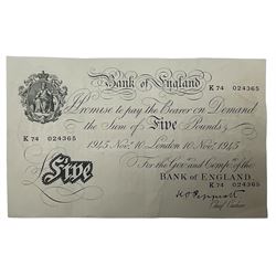 Bank of England Peppiatt London 10th November 1945 white five pound note, 'K74'
