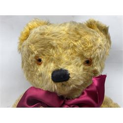 Large post-war Chad Valley plush covered teddy bear with revolving head, applied eyes, vertically stitched nose and mouth, jointed limbs and growler mechanism; stitched label to right foot and Hygenic Toys label to right side H73cm