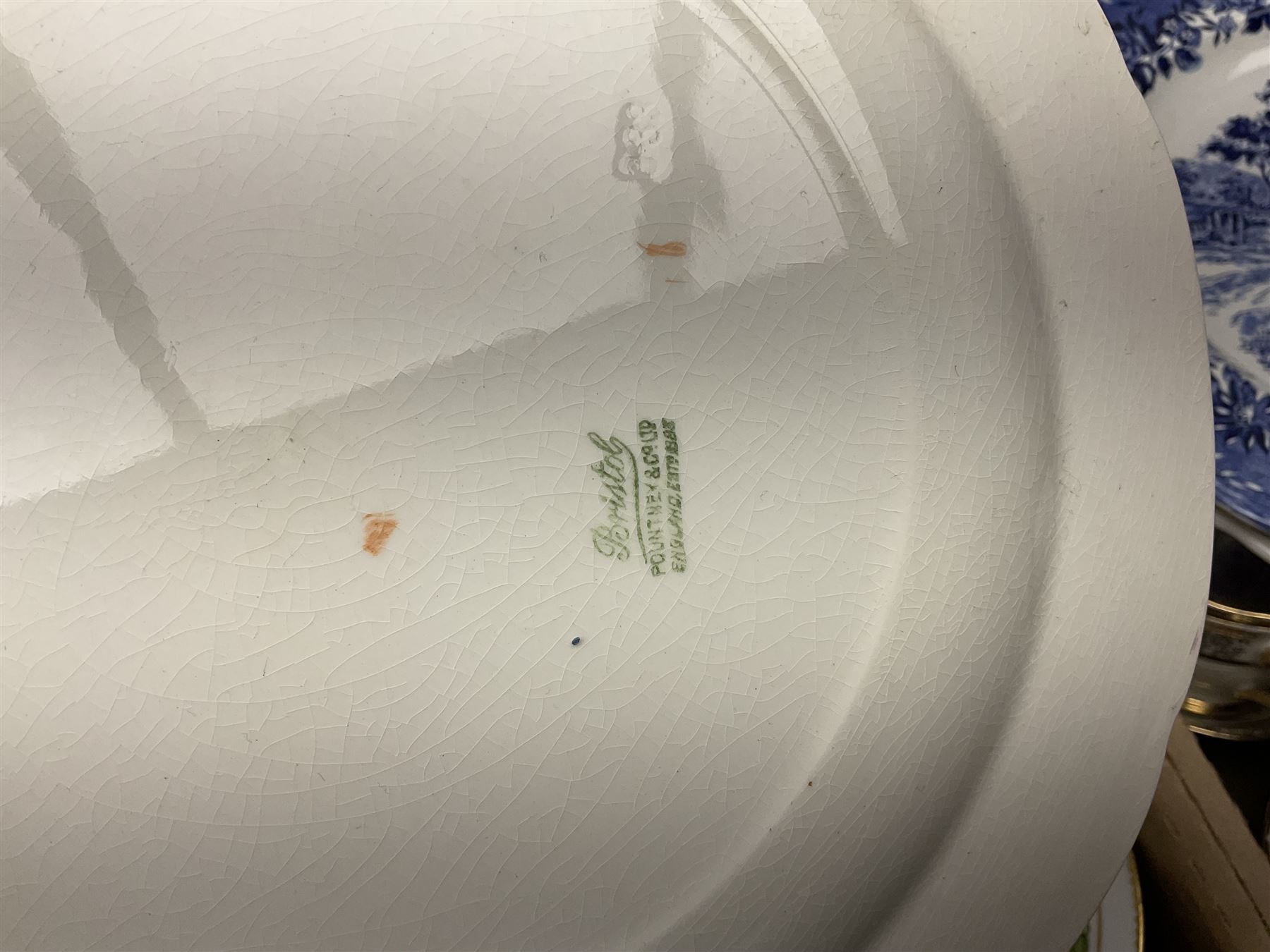 Wedgwood jasperware trinket box, commemorative ware, blue and white ceramics and a collection of other ceramics and collectables in five boxes