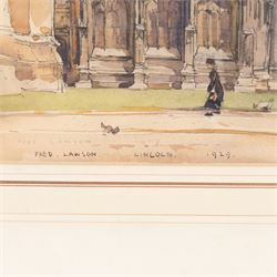 Frederick (Fred) Lawson (British 1888-1968): 'Lincoln' Cathedral, watercolour signed and dated 1929, 27cm x 30cm 