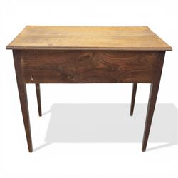 George III oak side table, with rectangular banded top, fitted with two short over three drawers, with brass swan neck handles, raised on square tapering supports