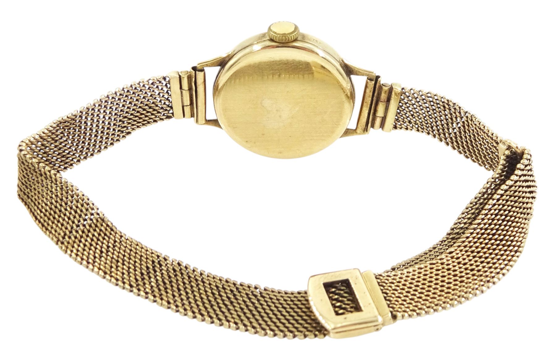 Accurist ladies 9ct gold manual wind wristwatch, silvered dial with subsidiary seconds dial, on 9ct gold mesh link bracelet and a Fortis 18ct gold ladies manual wind wristwatch, on 9ct gold bracelet