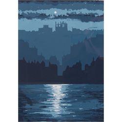 Ian Scott Massie (British 1952 -): 'Whitby by Moonlight', artist's proof screenprint signe...