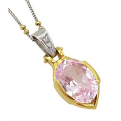 18ct white and yellow gold oval light pink sapphire and diamond pendant necklace, stamped 750, sapphire approx 6.80 carat