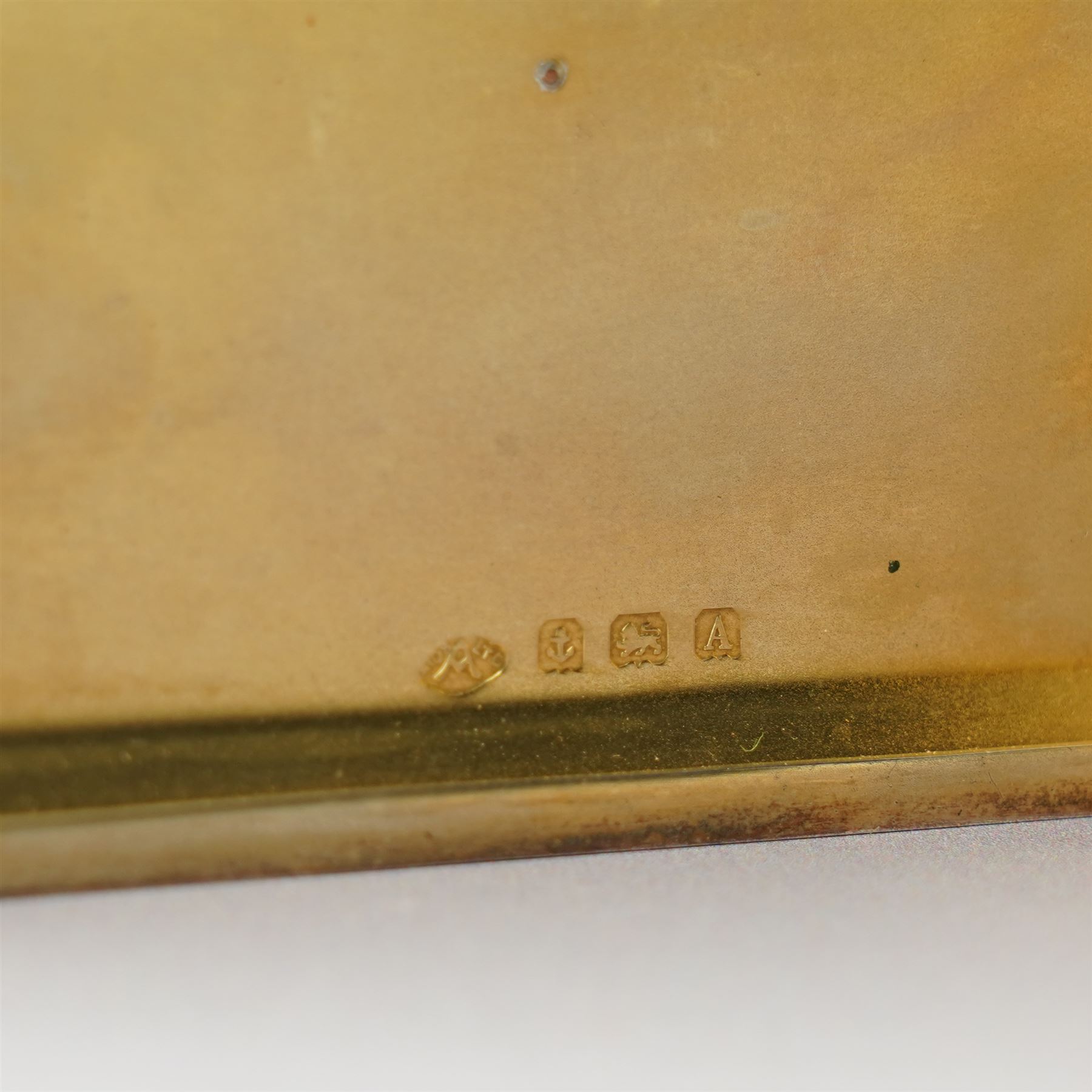 Royalty Interest - Engine turned silver cigarette case with gold crowned cypher, the gilded interior with a greetings card signed 'Edward' and an Egyptian cigarette 11cm x 8cm Birmingham 1925 Maker Adie Bros. Ltd in the original gilt tooled leather case marked 'Hartley, 45 Albemarle St., London'