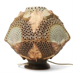 Bernard Rooke (1938-) - Stoneware table lamp modelled as a honeycomb with bees H31cm purchased from The Mill Gallery, Swilland, Ipswich