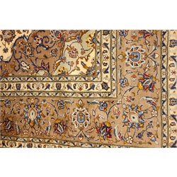 Persian Kashan ivory ground rug, interlacing floral field, repeating border, 340cm x 242cm  