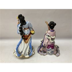 Five Danbury Mint Princess figures by Lena Liu, comprising Harp Princess, Plum Blossom Princess, Chrysanthemum Princess, Rose Princess and Iris Princess, one with certificate, all with marks beneath