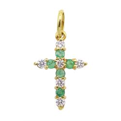18ct gold emerald and cubic zirconia cross pendant, stamped 750