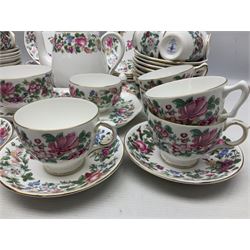 Crown Staffordshire Thousand Flowers pattern part tea service, to include teapot, two open sucriers, eighteen cups, fifteen saucers etc (57)