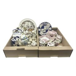 Masons Ironstone ceramics, including Double Landscape pattern plate and jar and cover, Fruit Basket pattern tea pots, etc, in two boxes