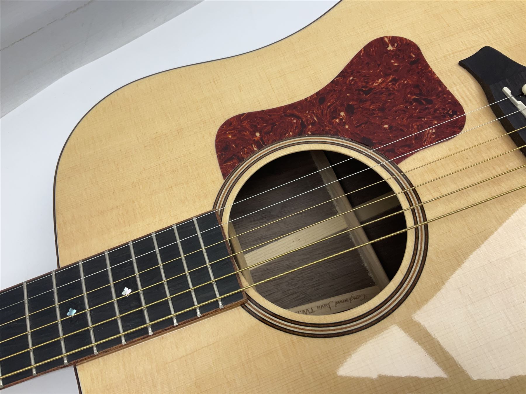 Tanglewood Dreadnought spruce and java wood acoustic guitar the three-piece back with mango spalted wood insert; in Faith hard carrying case; serial no.201147017 L103cm