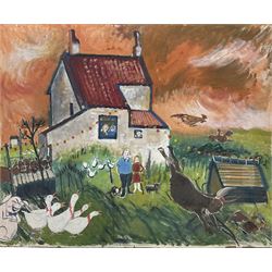Pat Faust (British fl.1950-2000): 'North Moor Farm - Flamborough Yorkshire', oil on board signed, titled verso 100cm x 127cm (unframed)