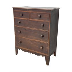 Victorian mahogany chest, rectangular top with moulded edge over two short and three long cockbeaded graduated drawers, on shaped bracket feet