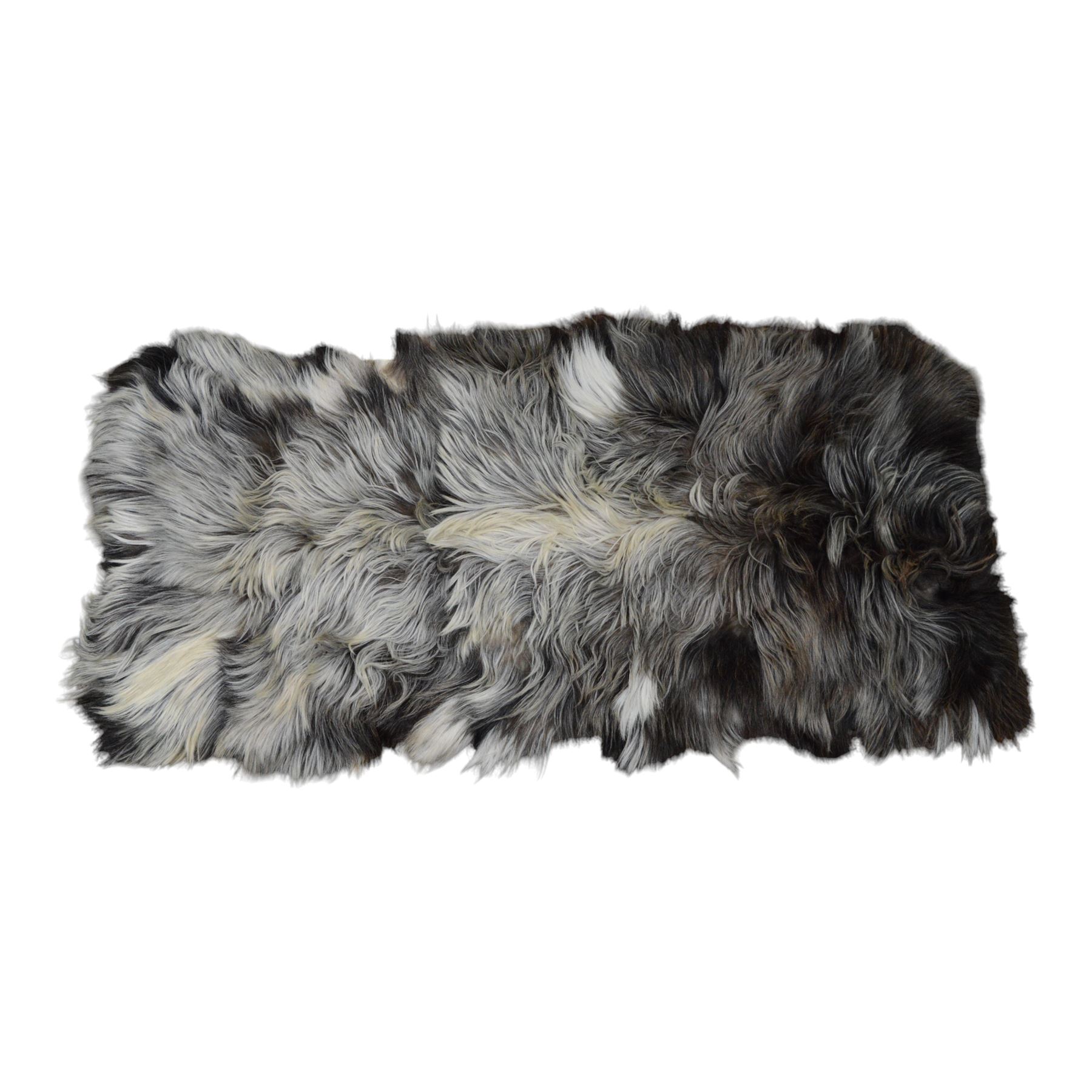 Skins/Hides: cow hide with brown and white dappled pattern together with another hide, possibly Mongolian goat