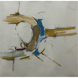 Adrian Heath (British 1920-1992): Abstract in Orange and Blue, mixed media on paper signed and dated '63, 19cm x 19cm