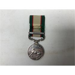 George VI India General Service Medal with North West Frontier 1936-37 clasp awarded to Bearer Khan Akbar 2-Border R.; with ribbon