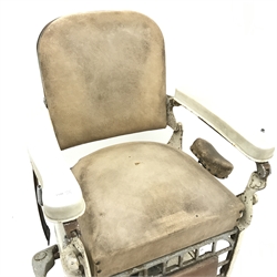Early 20th century 'Emil. J. Paidar Chicago' barber shop chair, upholstered back and seat, W75cm
