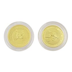 Two Queen Elizabeth II Australia fine gold 1/20 ounce nugget coins, comprising 2002 and 2003 Kangaroo nuggets from 'The Smallest Gold Coins of the World Collection', both with certificates
