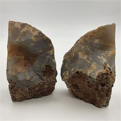 Pair of brown agate, natural edged bookends, H11cm