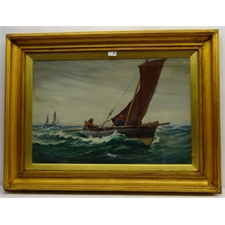  Ernest Dade (Staithes Group 1864-1935): Scarborough Coble SH154, oil on paper signed, original frame by John Linn & Sons Scarborough 49cm x 74cm  