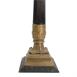 Pair of 20th century Corinthian column seven branch candelabra, with gilt brass sconces and swept acanthus leaf pedestal bases, H69cm (2)