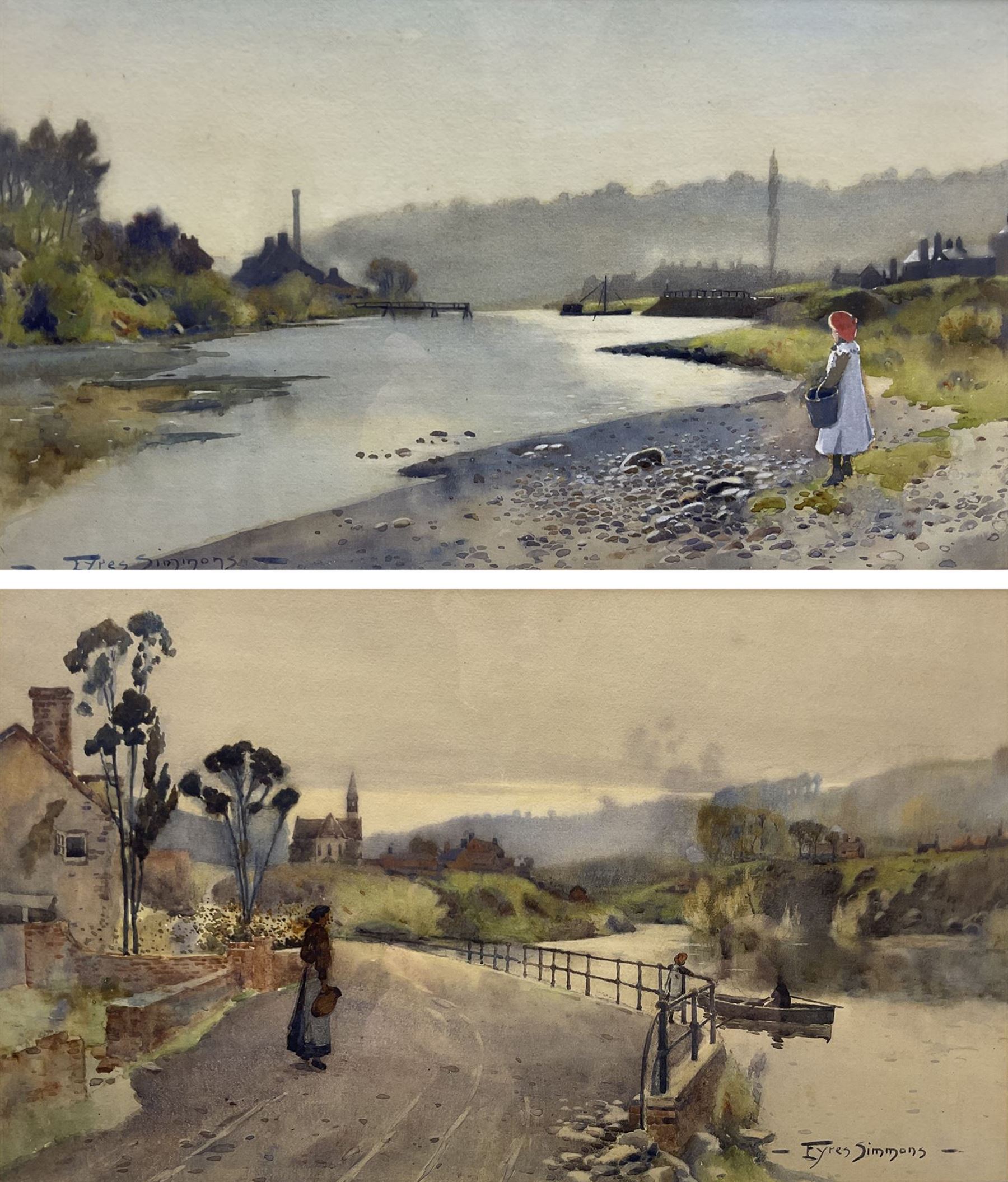 Charles Eyres Simmons (Cornwall 1872-1955): Young Ladies at the Riverside, pair watercolours signed 20cm x 25cm and 23cm x 38cm (2)