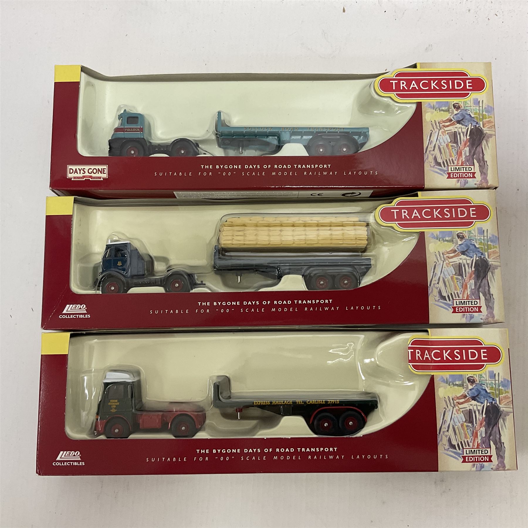 Corgi/Lledo - twenty six mostly ‘Trackside’ 1:76 scale model die-cast vehicles to include Corgi limited edition DG198001 Scammell Contractor Trailer & Transformer Load; together with Lledo Trackside Eddie Stobart ES1002 2 Piece Tin Plate Depot & AEC Platform Trailer; all in original boxes (27) 