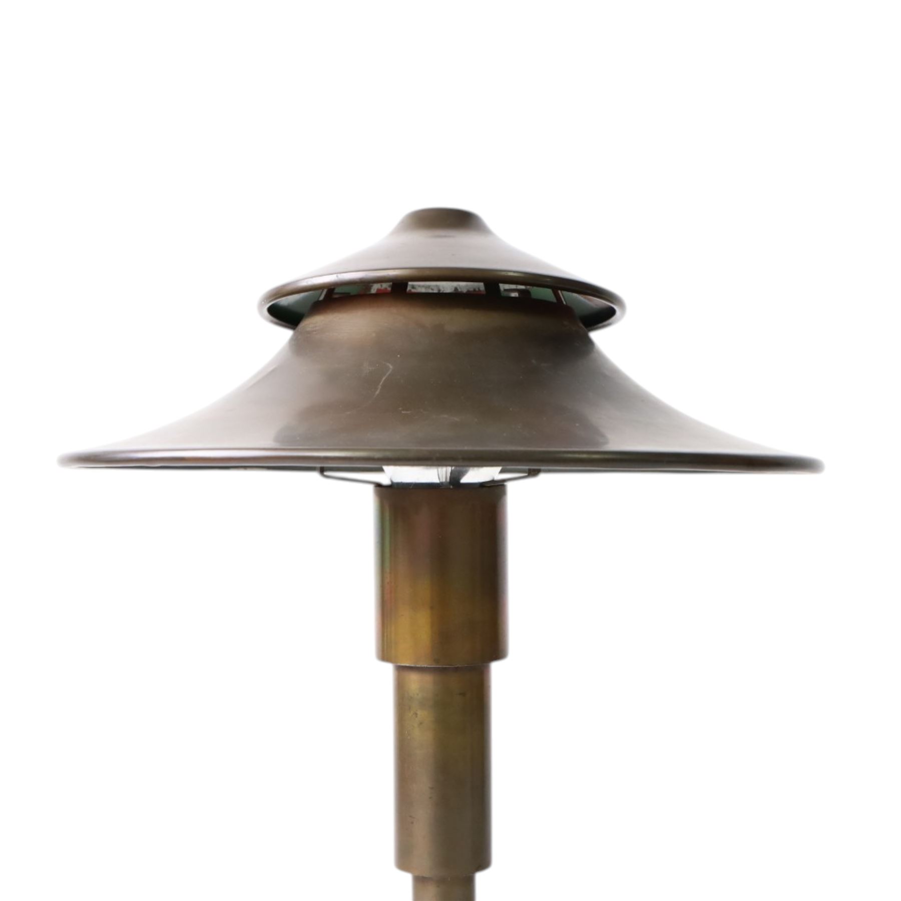 Art Deco Pagoda lamp, by Leroy Doane for Miller Lamp Company, circa 1930, with double canopy shade, marked Miller Lamp Company beneath, H40cm