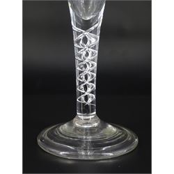 18th century drinking glass, the drawn trumpet bowl upon a single series mercury twist stem and folded conical foot, H19.5cm
