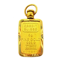  Fine gold 5gm ingot 999.9 in 18ct gold loose mount pendant total 8gm  