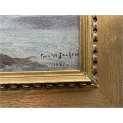Frederick William Jackson (Staithes Group 1859-1918): 'The Harvest of the Sea', oil on canvas board signed and dated 1887, original title label verso with artist's Oldham address 24cm x 32cm