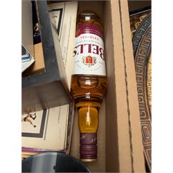 Giorgio Armani wristwatch, Whyte & Mackay blended scotch whisky, Bell's Blended scotch whisky, Chinese carved panels and a collection of vinyl records