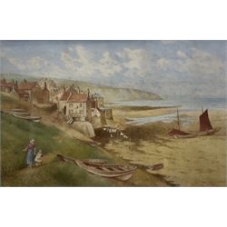 Kate E Booth (British fl.1850-1898): 'Robin Hood's Bay - Yorkshire', watercolour signed an...