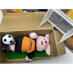 Collection of battery operated Duracell Bunny advertising figures, comprising two limited edition France 98 World Cup football bunnies, racing bunny, football bunny, two globetrotter bunny, fireman bunny and Christmas bunny, all boxed