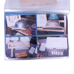 Air Raid Precautions items, including four door plates, silver lapel bedges, Women's Voluntary Service, whistle, matchbox etc  