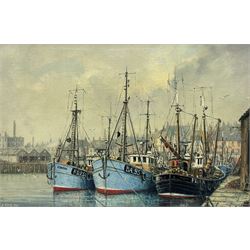 Jack Rigg (British 1927-): 'A Safe Return to Harbour', oil on canvas signed and dated 1981, titled signed and dated verso 48cm x 74cm  