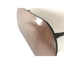 Spillman & Co. London - large Victorian mahogany extending dining table with three additional leaves, on turned and reeded supports with ceramic castors, ivorine label to underneath 'Spillman & Co. St. Martins Lane, London', diameter - 137cm (closed), L302cm (with all leaves)