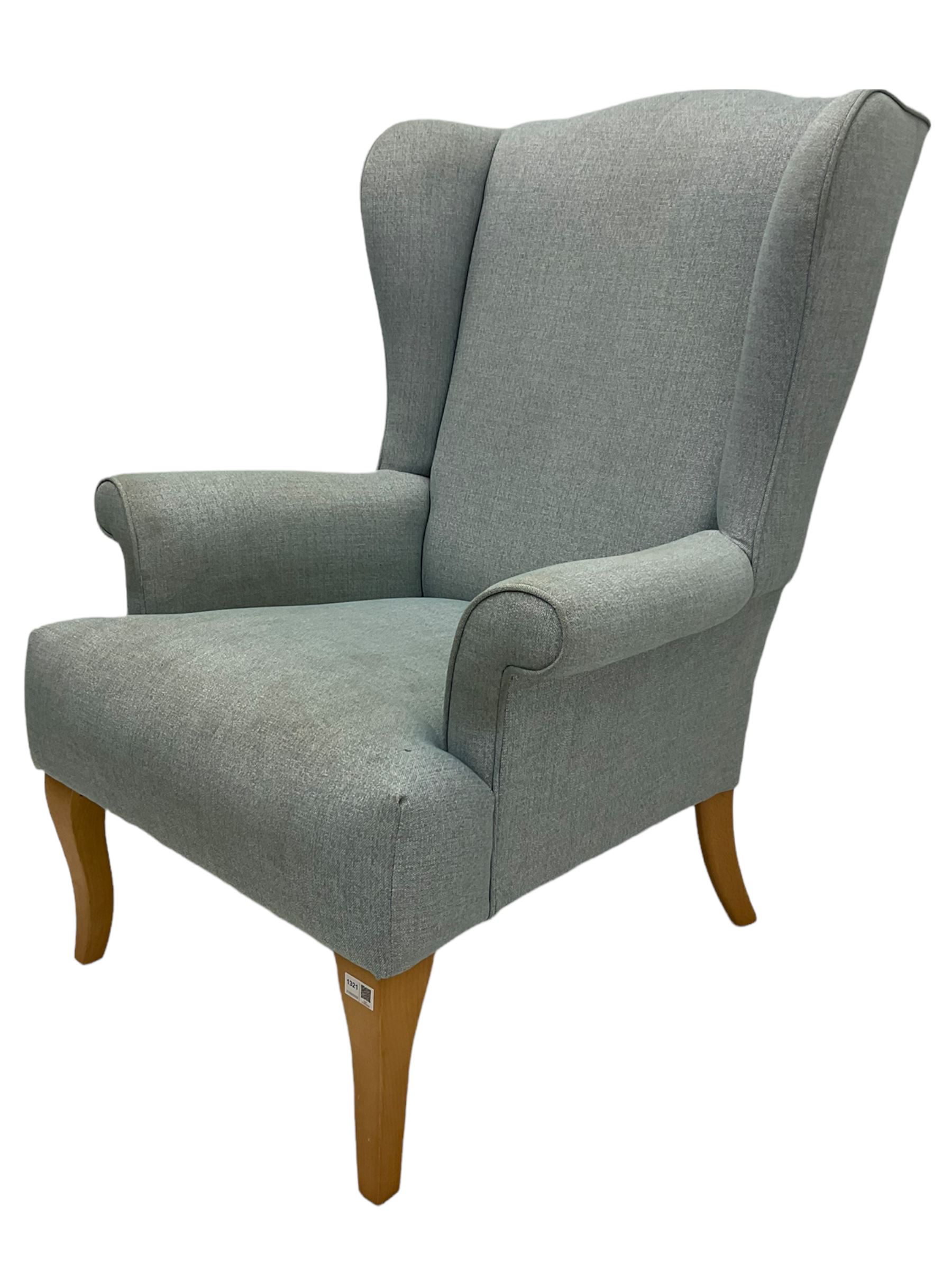 John Lewis high wing back armchair upholstered in denim cover
