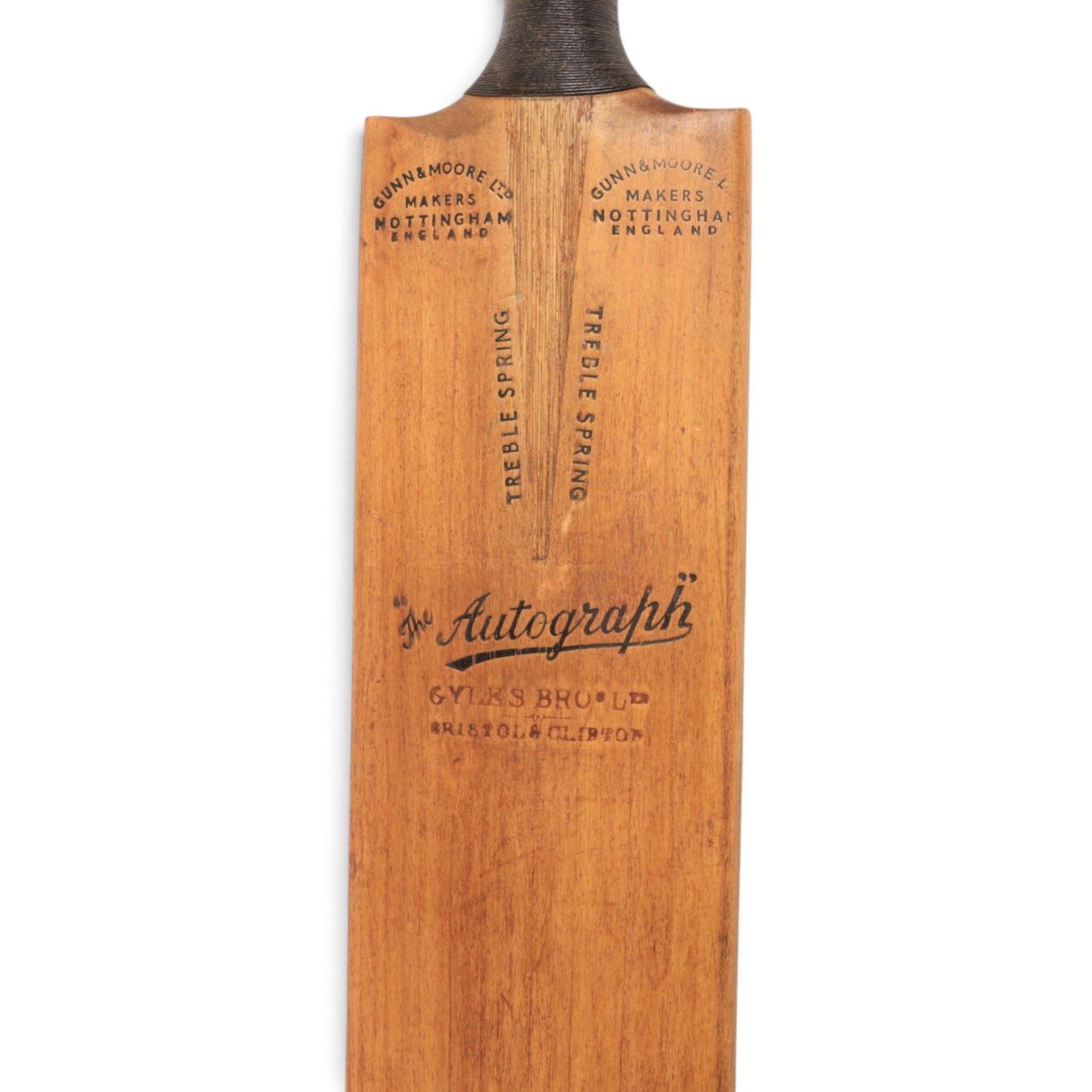 Victorian Jefferies & Malings of Woolwich cricket bat with silver plaque, presented to A.G. Baker for the Highest Average December 1874, together with a Gunn & Moore Ltd 'The Autograph' cricket bat (2)