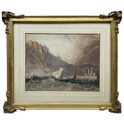 After Henry Barlow Carter (British 1804-1868): 'Whitby', watercolour unsigned and titled, labelled verso 18cm x 23cm; English School (19th century): Flamborough Head from Filey Brigg, watercolour indistinctly signed and dated 1857 verso 25cm x 34cm (2)