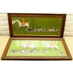 After Cecil Aldin (British 1870-1935): 'The Huntsman', 'The Whip', 'The Glasgow Coach' and 'The Eton Coach', set four chromolithographs, the first pub. Richard Wyman & Co, the others pub. Lawrence & Jellicoe, c.1907, 26cm x 69cm (4)