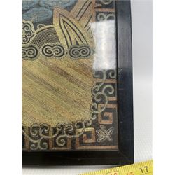 Early 20th century Chinese silk work tapestry, depicting a crane flying over a river, H30cm 