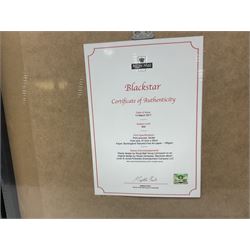 Set of four Royal Mail David Bowie limited edition album stamp prints, comprising Blackstar, Heroes, Let's Dance and Aladdin Sane, all framed and in original packaging, H43cm W43cm