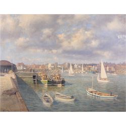 Walter Goodin (British 1907-1992): Fishing Boats in Bridlington Harbour, oil on board sign...