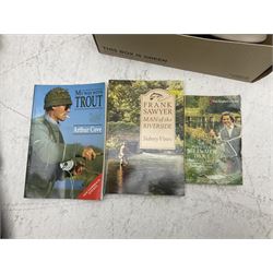 Hardy 'The Palakona' split cane fly fishing rod, Shakespeare Flymaster Composite rod and a Shakespeare Sigma Graphite rod, collection of fly reels including Farlow's Serpent, Abu Svangsta Delta 3 and Intrepid Gearfly and three trout fly fishing books